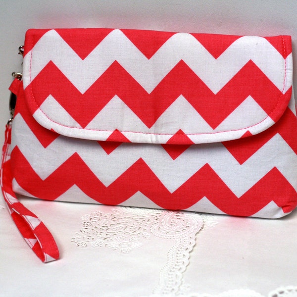 Pink Chevron Clutch, Padded Clutch, Iphone clutch