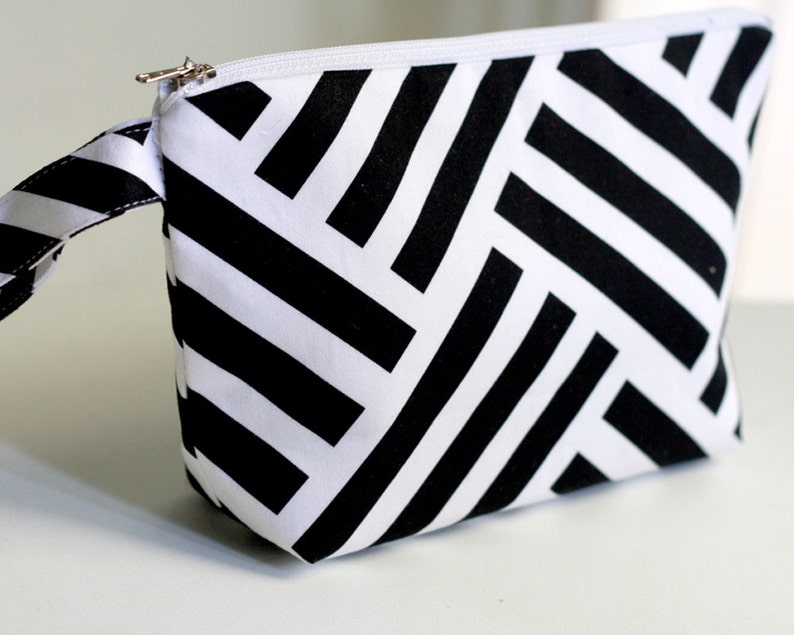 Geometric Pouch , Black and White, cosmetic bag / make up pouch organizer image 2