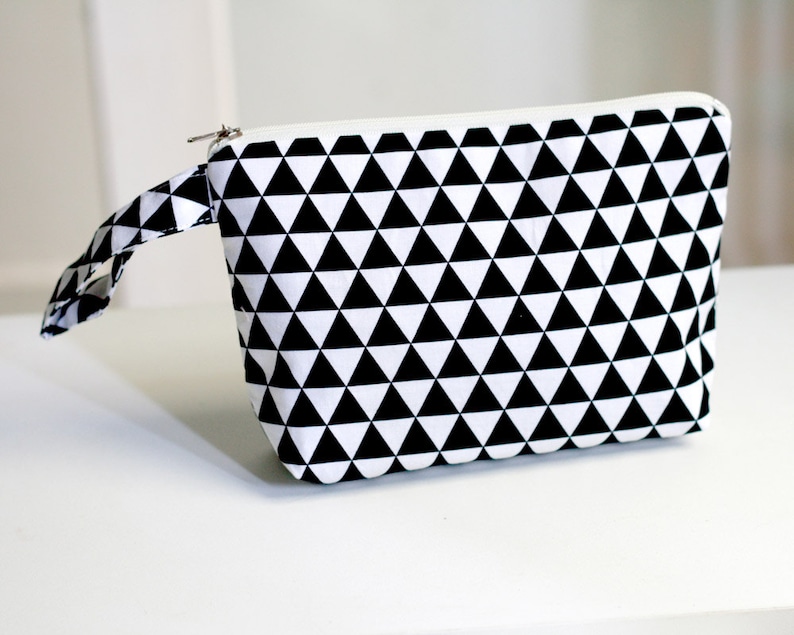 Black and White Triangle Pouch, make up pouch, multipurpose pouch image 1