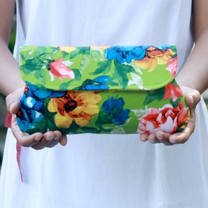 Green clutch summer bright floral, limited edition, bridesmaid clutch image 1