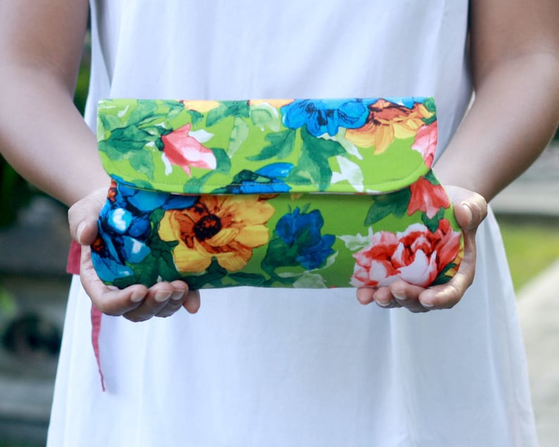 Green clutch summer bright floral, limited edition, bridesmaid clutch image 1