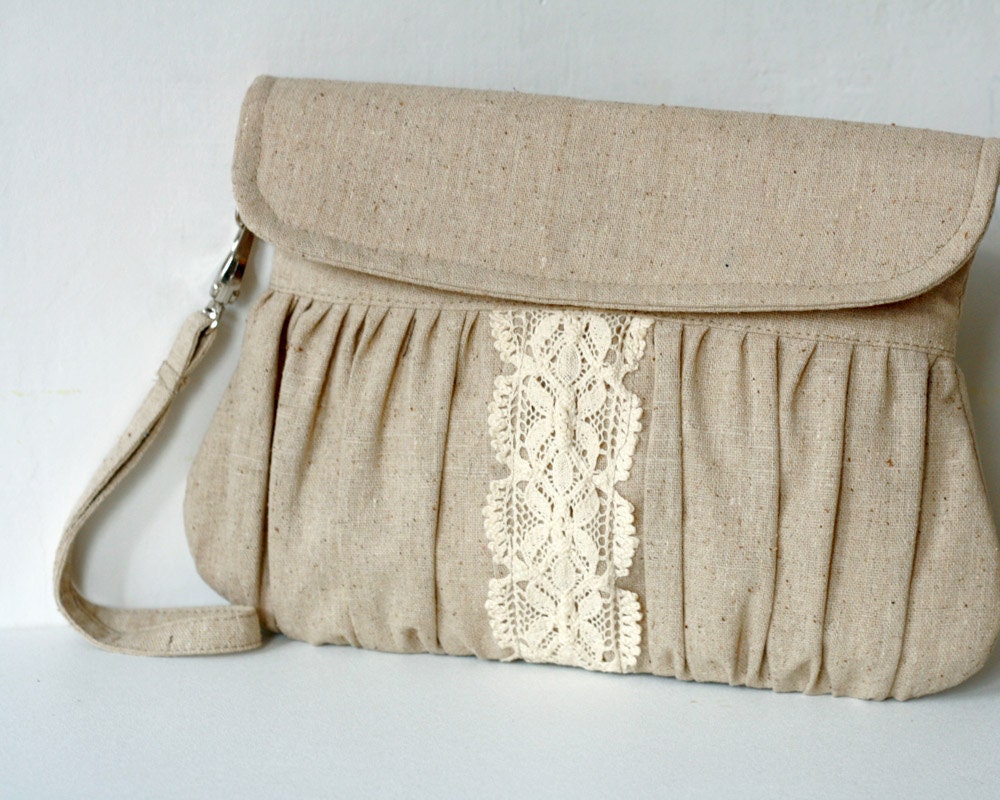 Rustic style linen and lace clutch bridesmaid gift wedding Etsy