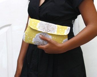 Simple Clutch Purse - Majestic Oak in sunglow - Yellow Clutch - Padded Clutch