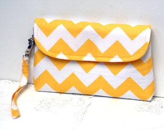 Yellow clutch, chevron clutch purse, zippered clutch