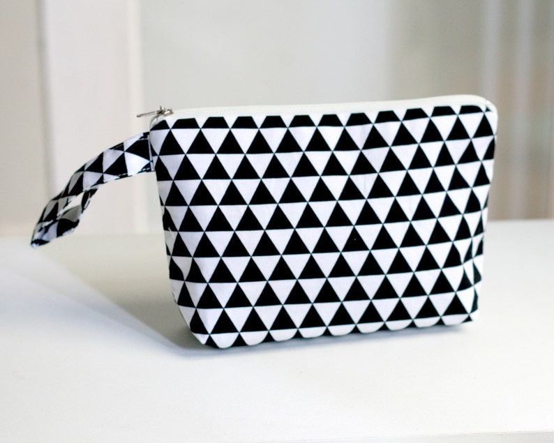 Black and White Triangle Pouch, make up pouch, multipurpose pouch image 2