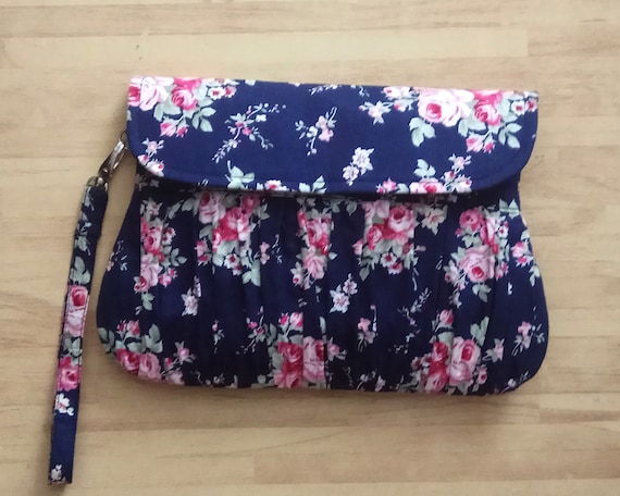 navy floral clutch bag