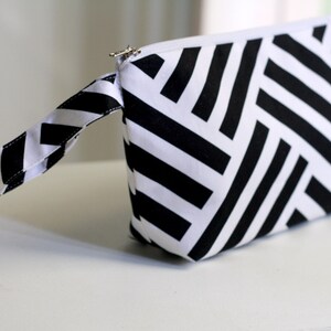 Geometric Pouch , Black and White, cosmetic bag / make up pouch organizer image 3