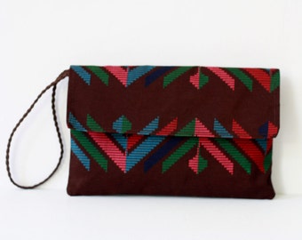 Tribal Envelope Clutch, Brown Clutch Purse