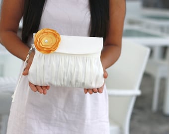 ivory Wedding clutch with yellow satin flower - choose your flower
