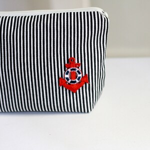 Cosmetic Bag nautical stripe, canvas pouch, zippered make up bag, anchor bag image 3