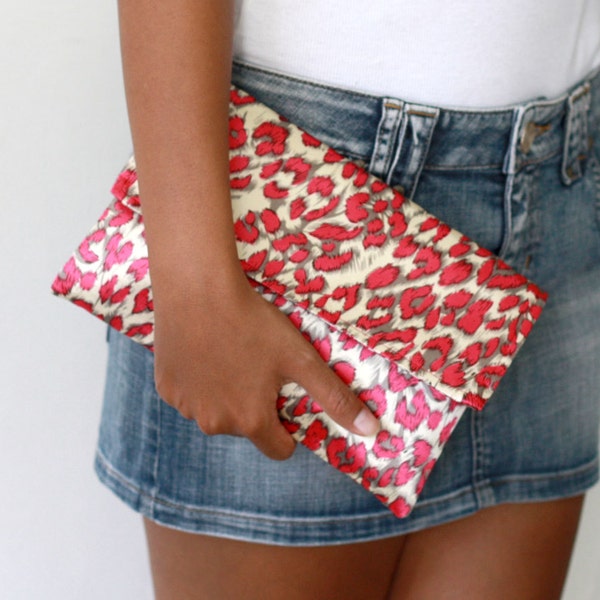 Golden Metallic Leopard Leather AB Wallet Clutch