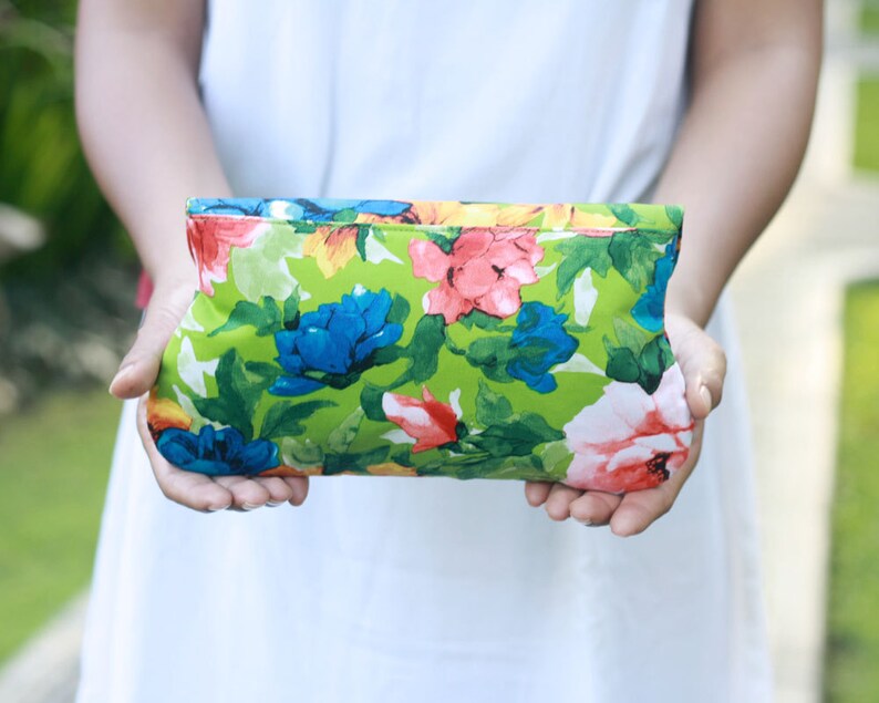 Green clutch summer bright floral, limited edition, bridesmaid clutch image 4