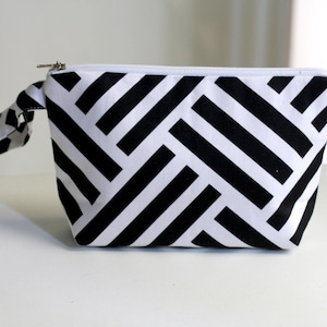 Geometric Pouch , Black and White, cosmetic bag / make up pouch organizer image 1