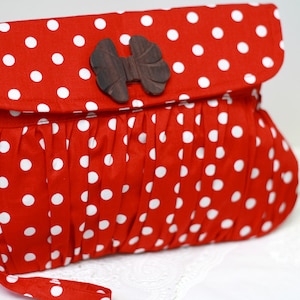 Red and white clutch polkadot , cotton clutch, retro purse