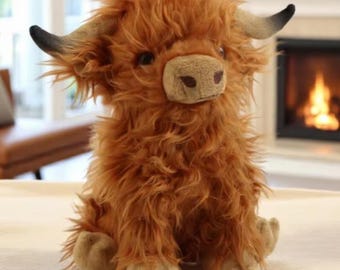 Vache Highland en peluche, 27 cm, peluche, animal doux et mignon