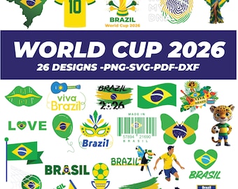 Brazil World Cup 2026 PNG Bundle, Soccer Sublimation Designs, Brasil Football Clipart, Cricut Shirt Files, Brazil Mascot PNG, Flag Set