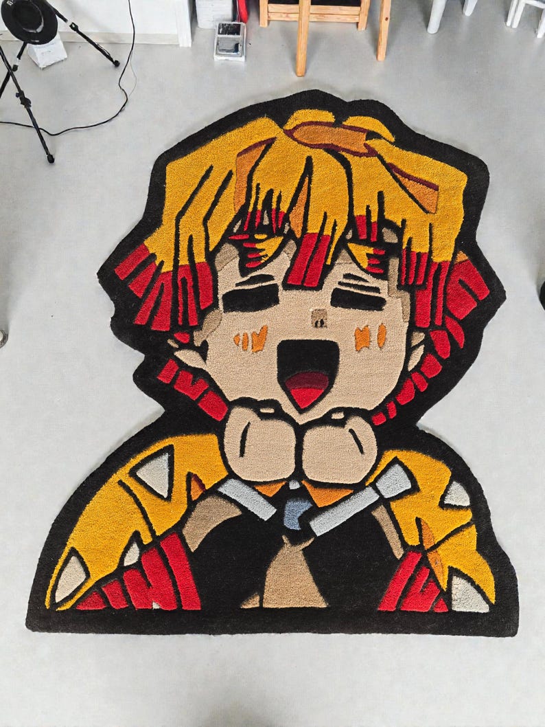 Zenitzu Rug Zenitsu Anime Hand Tufted Rug | Yellow Lightning Character Rug | Kawaii ...