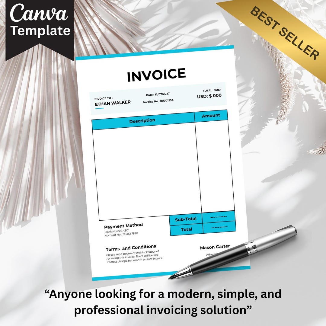 Professional Business Invoice Template | Editable PDF, Word & Canva ...