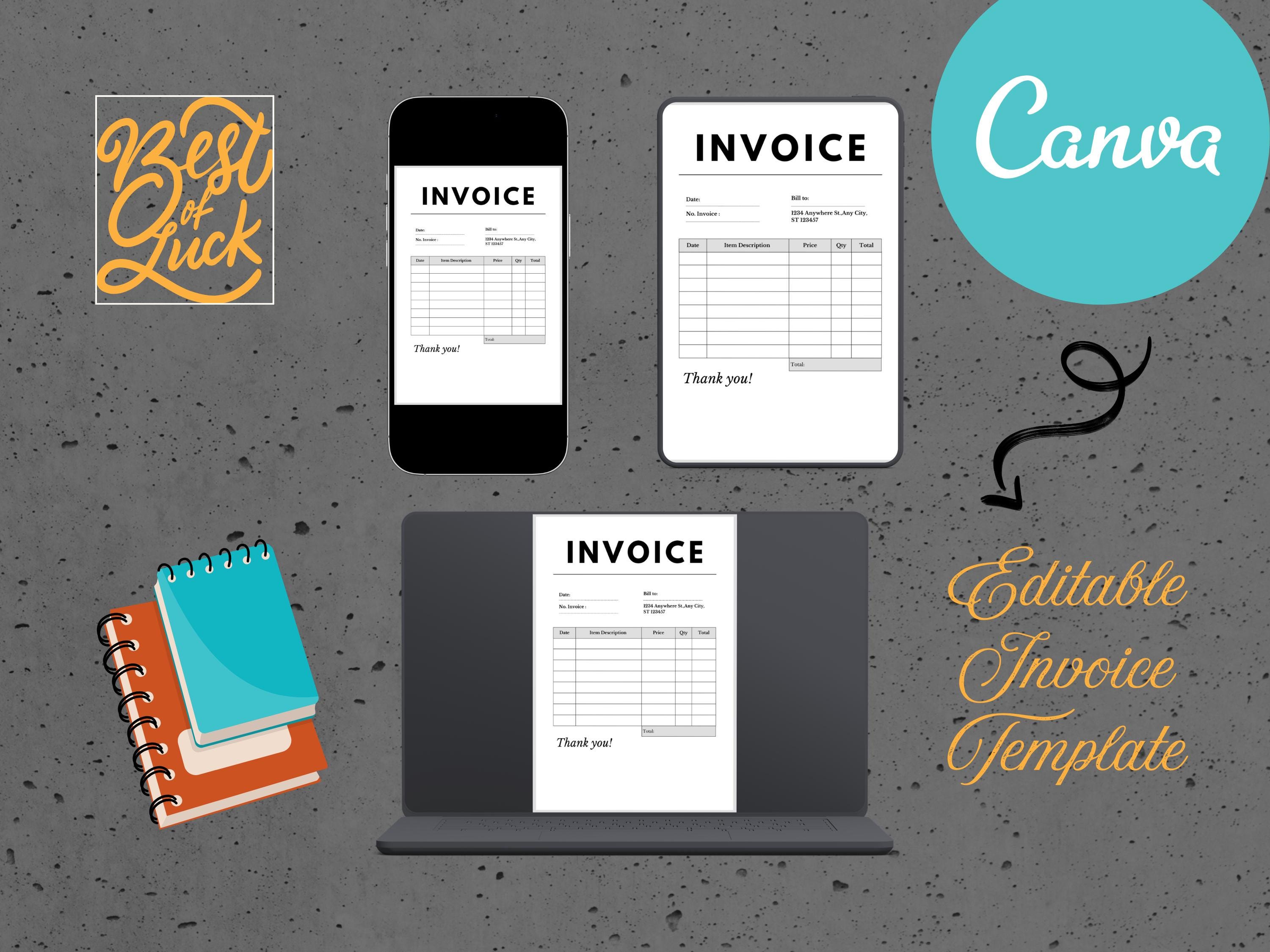 Professional Simple Printable Invoice Template – Editable PDF, Fillable ...