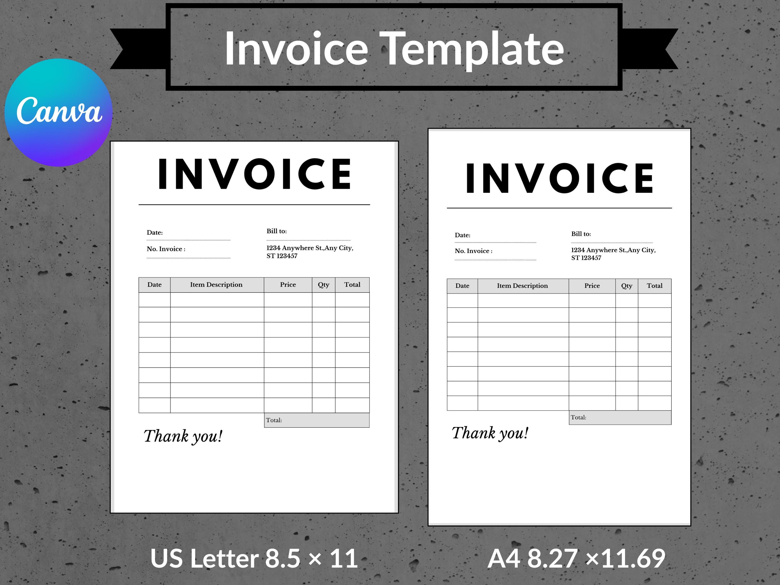 Professional Simple Printable Invoice Template – Editable PDF, Fillable ...