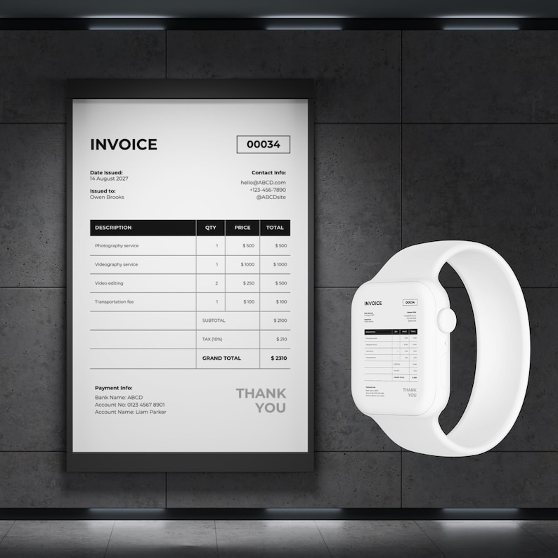 Minimal Invoice Template for Canva, Editable Business Billing ...