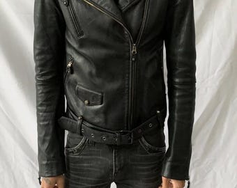 Men's Black Leather Biker Jacket: Slim Fit Asymmetrical Moto Coat