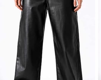 Black Faux Leather Palazzo Pants: High Waist Wide Leg Streetwear Trousers
