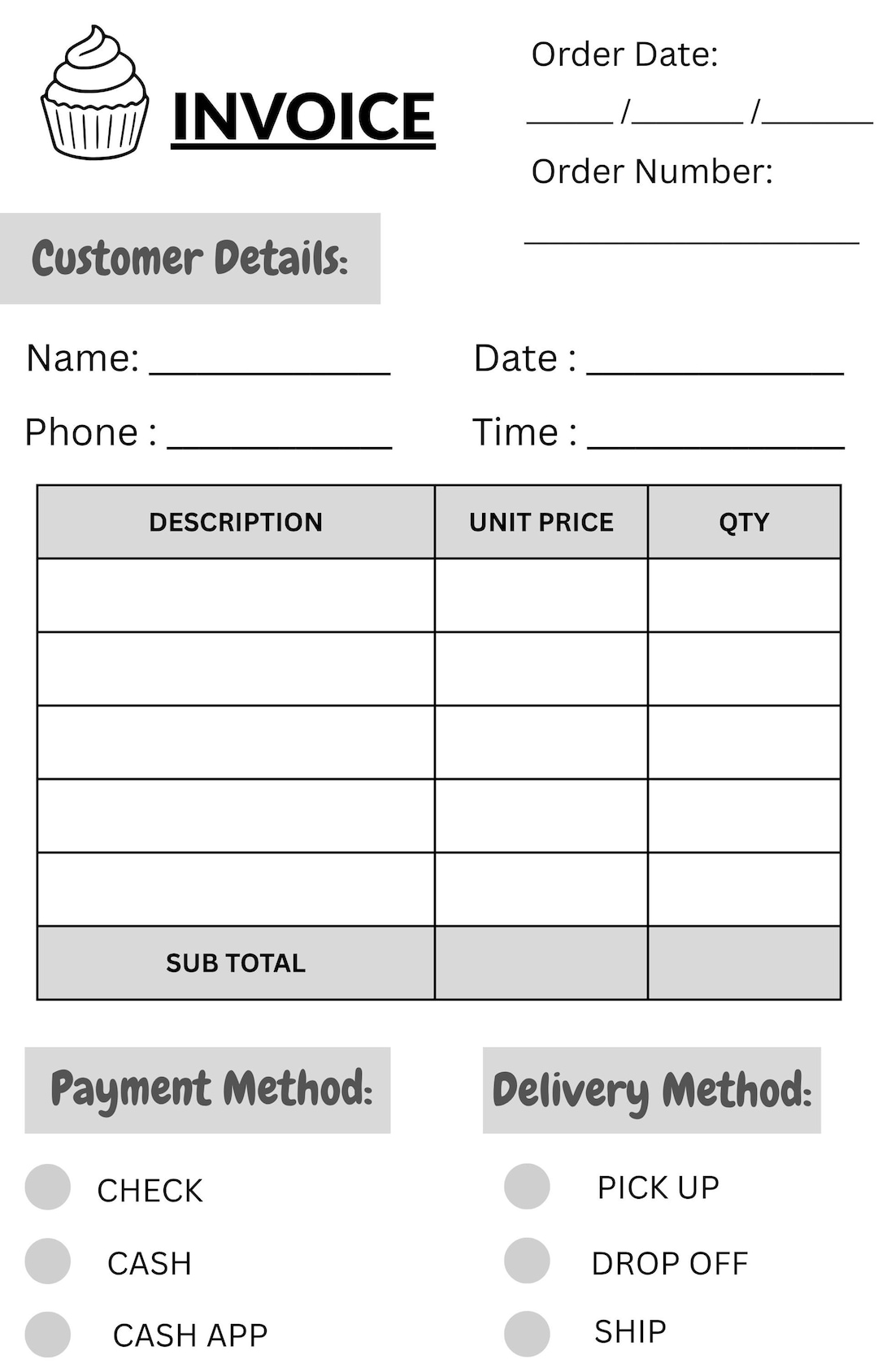 Cake Invoice Template Editable Canva | Bakery Invoice | Custom Cake ...