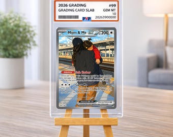 Custom Mother's Day Gifts Collector Card in Grading Slab, Anime Mother Kid Portrait Trading Cards, Holographic Gift Card from Son Daughter