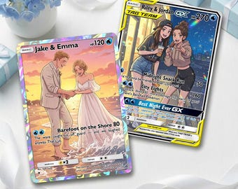 Custom Couple Anime Holographic Trading Card – Personalized Photo Pokémon-Style Anniversary Gift, Best Friend Keepsake