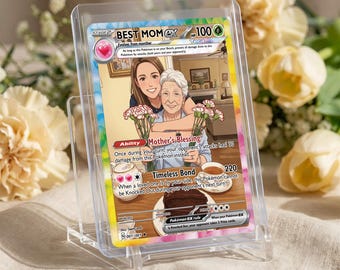 Custom Mom Trainer Card from Photo | Anime Portrait Gift for Mother's Day | Holographic Foil | Card Slab Keepsake | Photo to Anime Art