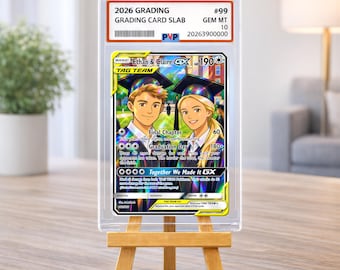 Custom Pokémon Graduation Card in Grading Slab,  Anime Couple Best Friend Tag Team Holographic Trading Card, Class of 2026 Graduation Gifts