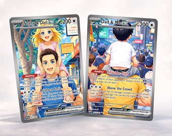 Graded Slab Custom Dad and Child Collector Card, Personalized Anime Father Kid Portrait Trading Card,  Father's Day Gift from Son Daughter
