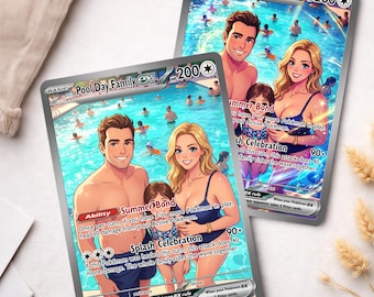 Custom Family Collector Cards, Personalized Anime Summer Portrait Trading Card Holographic, Unique Father's Day Gift And Mother's Day Gifts