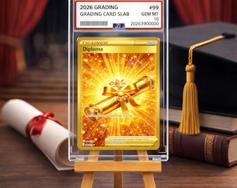 Graduation Diploma Collector Card in Grading Slab | Gold Holographic Trainer Card Class of 2026 | Unique Graduation Gift for Son Daughter