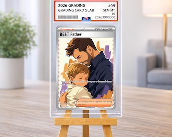Custom Best Father's Day Trainer Card in Grading Slab, Anime Dad and Child Portrait Collector Card, Holographic Gift Card from Son Daughter