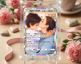 Personalized Mom Trainer Card from Photo | Custom Anime Art Gift for Mother's Day | Holographic Foil | Keepsake Slab Gift for Her Cards