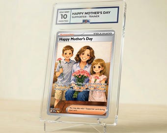 Personalized Mother's Day Trainer Card | Custom Photo to Anime Art | Holographic Foil | Graded Slab Gift for Her, Present a Gift Card to Mom