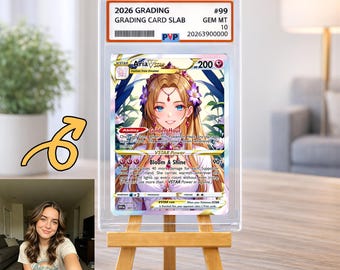 Custom Anime Princess Portrait Collector Card in Grading Slab, Personalized Photo to Fantasy Trading Card with Easel, Unique Gift for Her