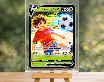 Custom Soccer Kid Collector Card | Personalized Anime Boy Sports Trading Card with Easel | Unique Birthday Gift for Son from Mother’s Day