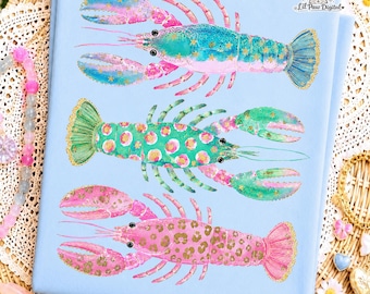 Preppy Hummer PNG, Strand Sommer Urlaub Shirt, bunte Küsten Hummer Clipart (digitaler Download)
