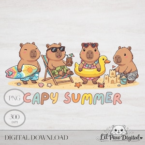 Capy Summer PNG, rolig kapybara, kawaiidjur, sommartröja (direktnedladdning)