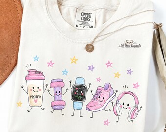 Fitness PNG, Cute Workout Fitness Gym Shirt, Gym Fitness Workout Doodle PNG, Fitness Girl