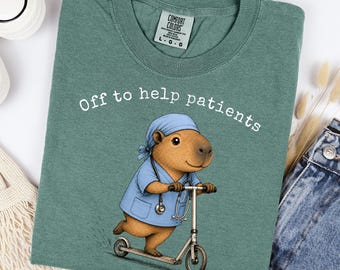 Nurse Capybara PNG, Off to Help Patients, Funny Nurse Shirt, RN Gift (Digital Download)