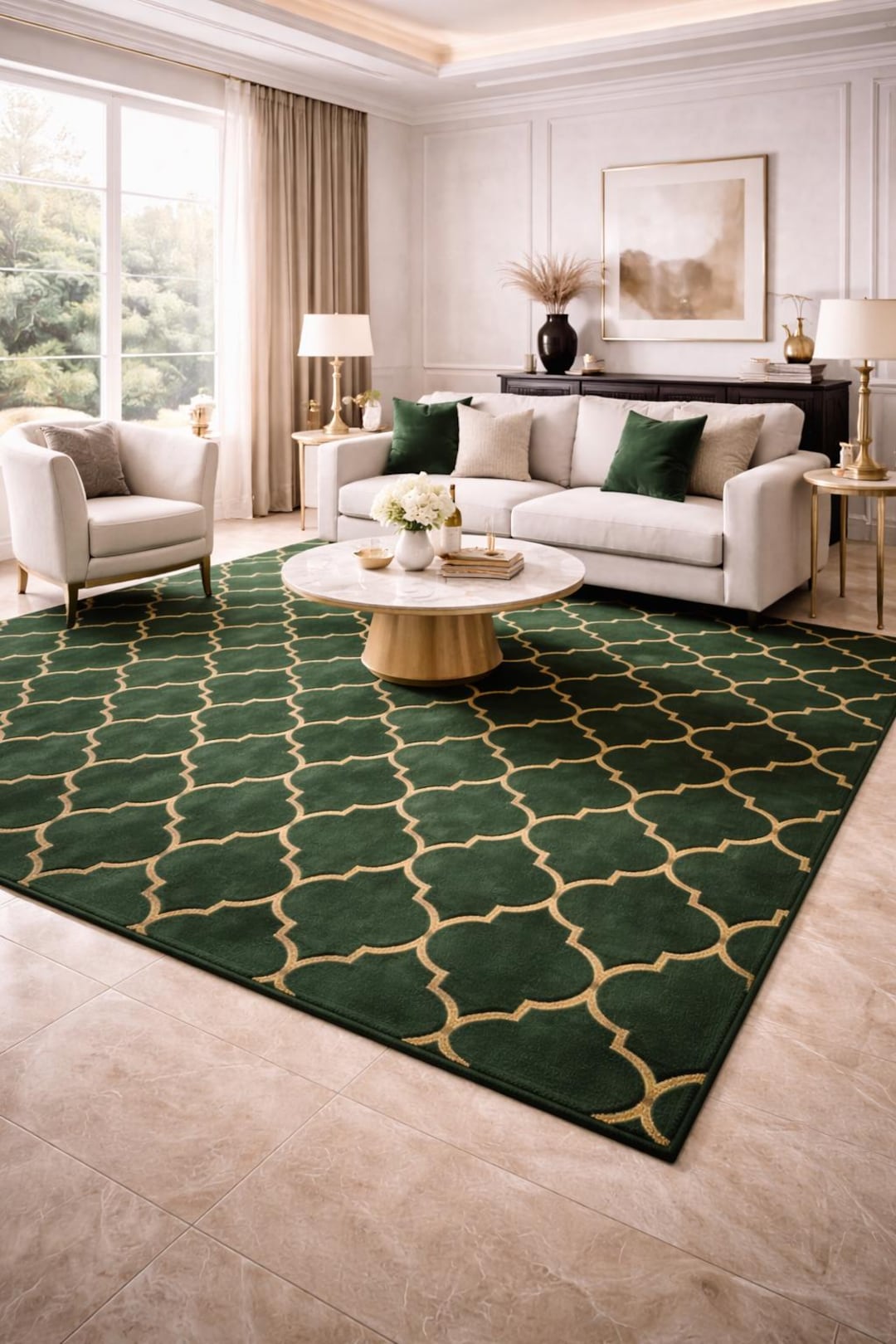 Modern Green & Gold Geometric Trellis Rug Hand Tufted Wool Area Rug for ...