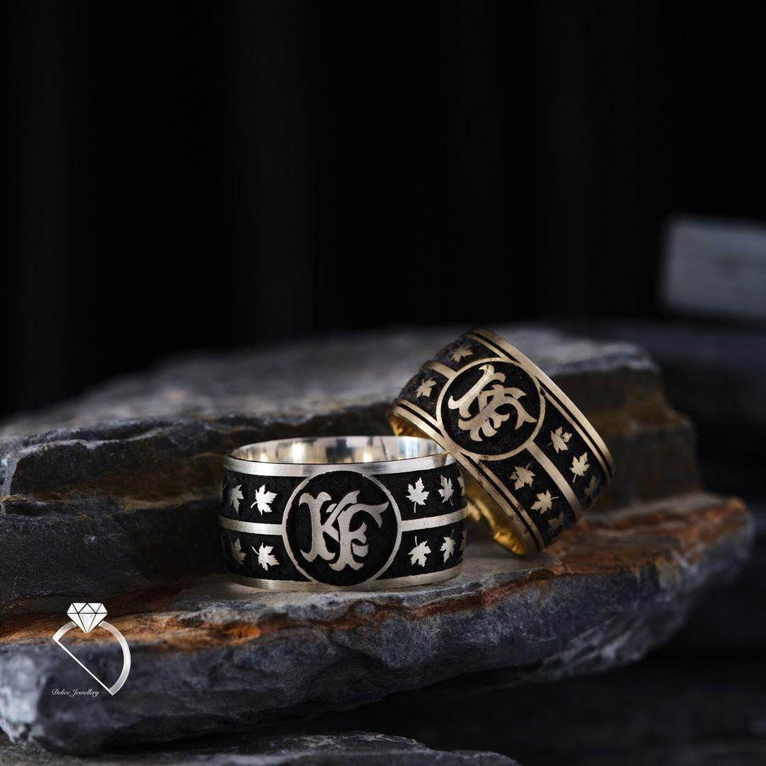 Custom Monogram Couple Rings, Sterling Silver, Tree of Life, His Hers ...
