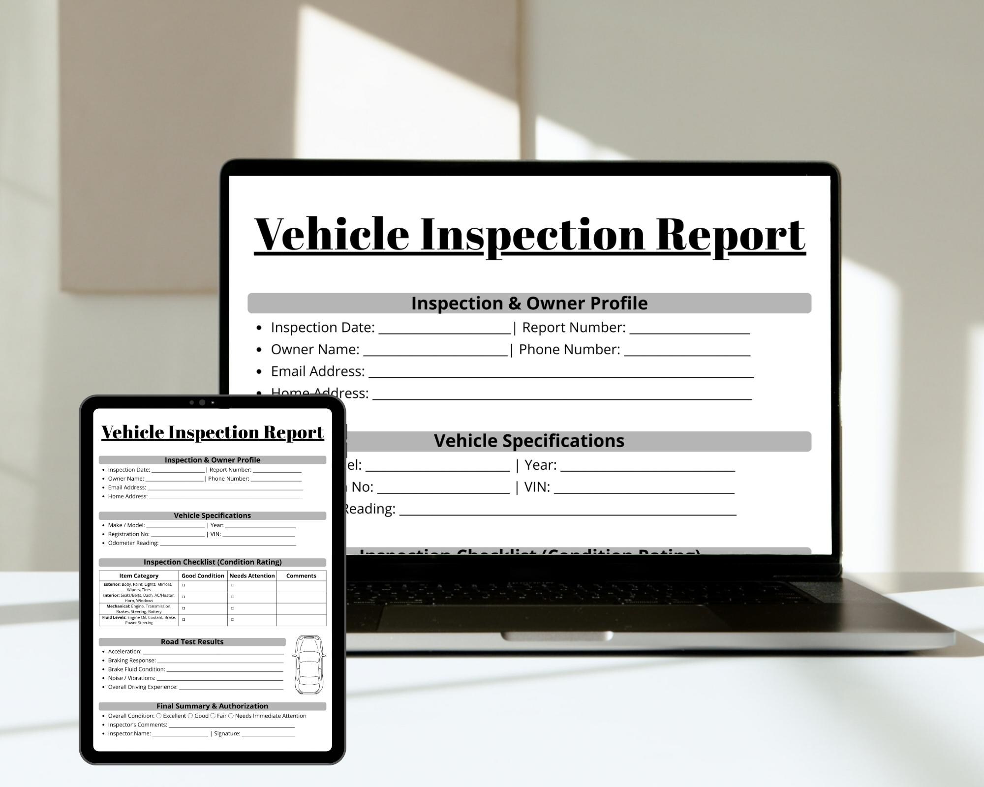 Editable Vehicle Inspection Report, Car Rental Checklist, Auto ...