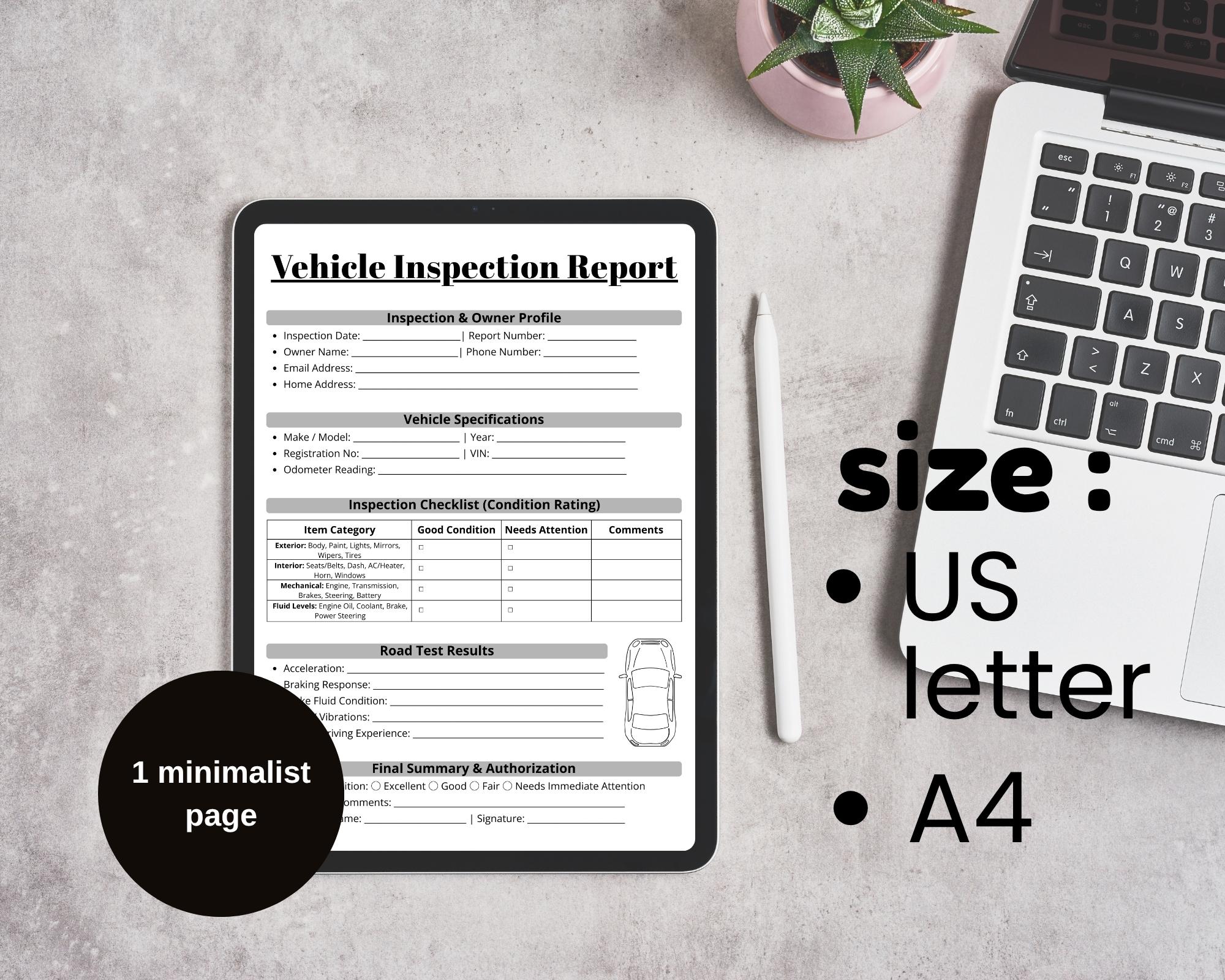 Editable Vehicle Inspection Report, Car Rental Checklist, Auto ...
