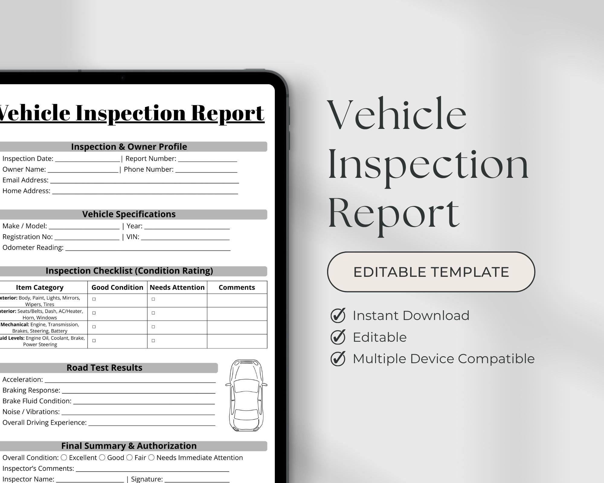 Editable Vehicle Inspection Report, Car Rental Checklist, Auto ...