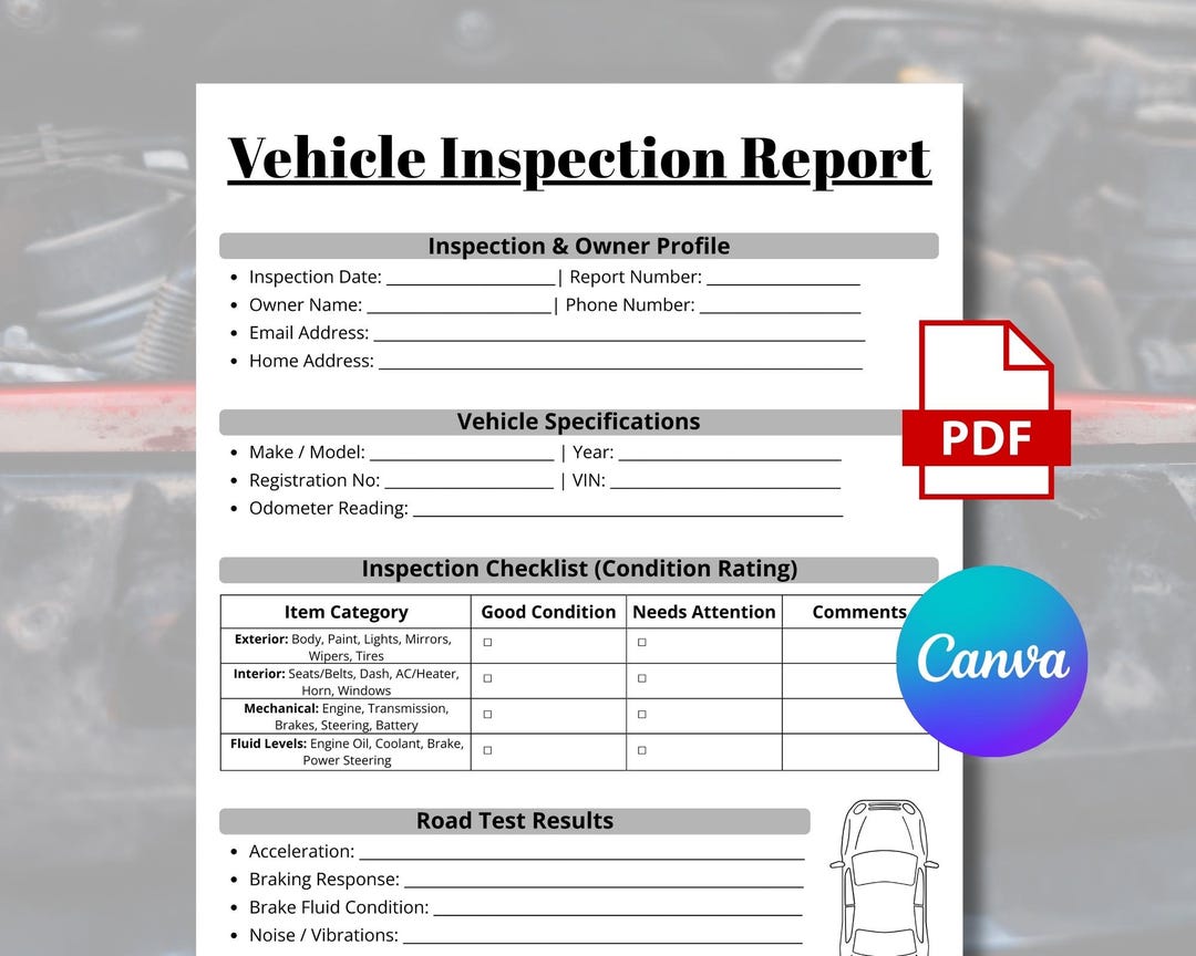 Editable Vehicle Inspection Report, Car Rental Checklist, Auto ...